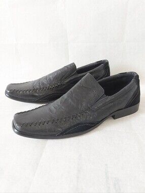Stacy Adams Black Leather Dress Shoes Size 12 M Square Toe Comfy Slip-on Loafers